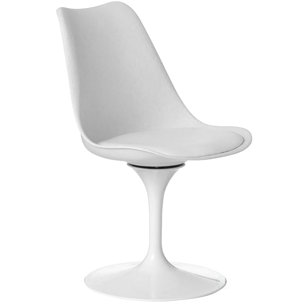 MidCentury Modern White Tulip Side Chair with White Cushioned Seat