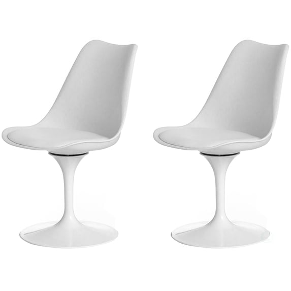 Mid-Century Modern White Tulip Side Chair with White Cushioned Seat - Stylish and Comfortable Polypropylene Swivel Accent Chair for Home Office, Living Room or Kitchen Bar, Set of 2