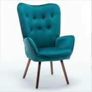Mid-Century Modern Wingback Accent Chair - Button-Tufted Polyester Fabric - Dark Brown