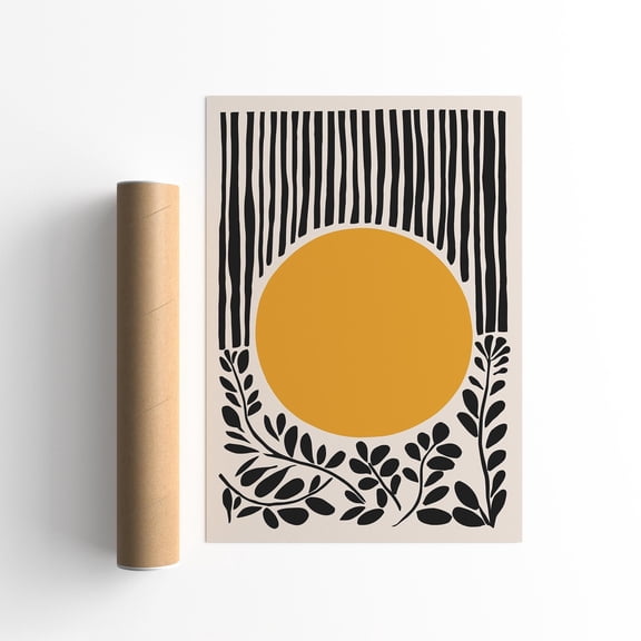 Mid-Century Modern Yellow Sun Art Print: Abstract Leaf Wall Decor UNFRAMED Poster, Wall Art for Decor, Present, 8x12