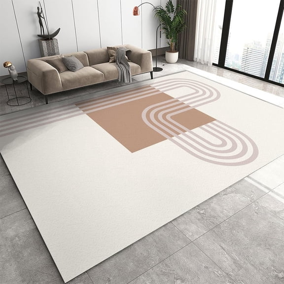 Mid-Century Neutral Rug, Abstract Boho Arch Rectangle Geometric Area Rug, Non Slip Foldable Easy Clean Classroom Mat For Living Room Bedroom Entryway Hallway Playroom Porch Patio 4x5ft