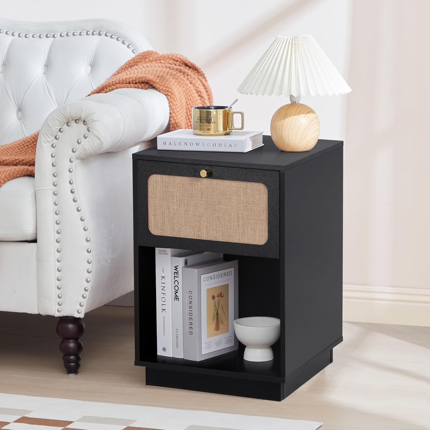 Mid Century Night Stand with Drawer, Farmhouse End Table with Storage ...