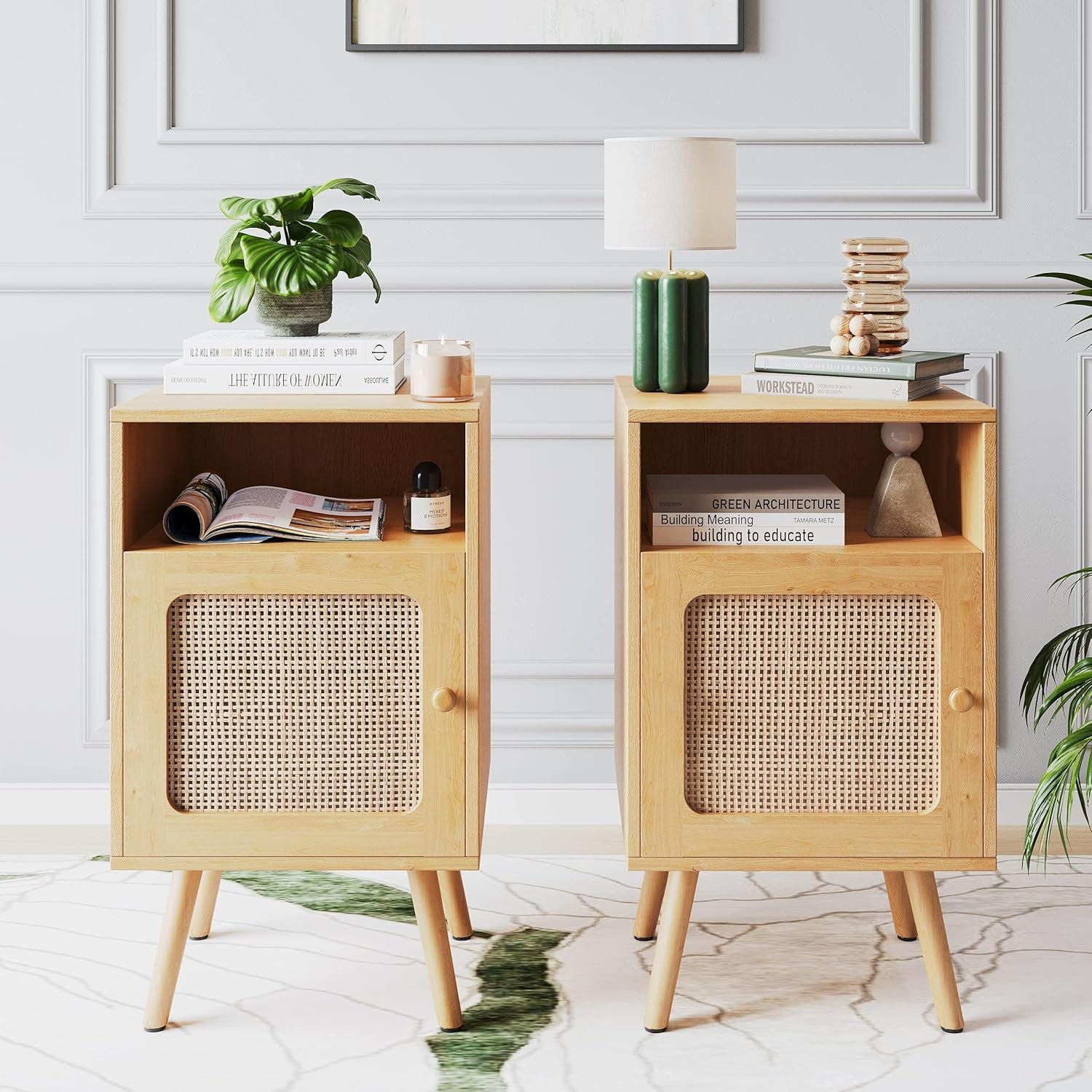 Mid Century Nightstand End with Space Rustic Bedside Tables for Bedroom