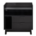 thumbnail image 1 of Mid Century Nightstand with USB C Charging, Black LED Bedside Table, Large End Table, 2 Drawers and Open Shelf Storage, 1 of 6