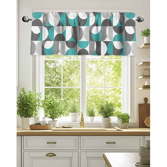 Mid Century Nordic Abstract Valances for Windows,Kitchen Valance Rod Pocket Short Curtain,Colorful Splicing Semicircle Valance Curtain Window Valances for Bedroom Living Room 54x18in
