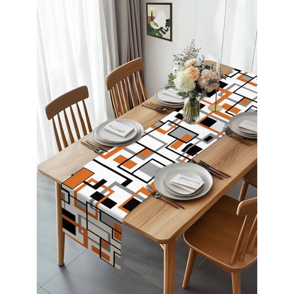 Mid Century Nordic Splicing Art Table Runner 13x70in Non-Slip Cotton Linen Table Runners, Colorful Rectangle Dresser Scarves TableRunner for Dinner Kitchen Dining Wedding Party