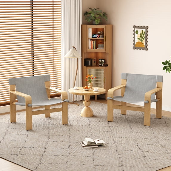 Mid-Century Linen Accent Chair - 250lb Capacity - Detachable Washable Cover - Wide Armrests