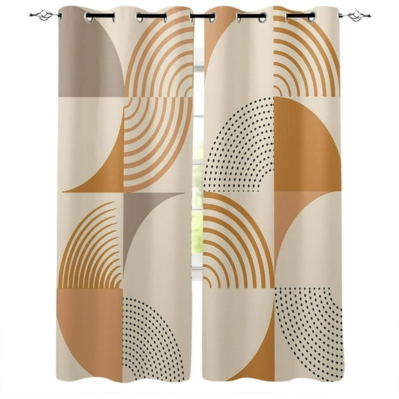 Mid Century Orange Blackout Curtains, Lines Abstract Geometric Print Window Curtains, Thermal Insulated Room Darkening Grommet Drapes Living Room Bedroom Kitchen Decor 42"W x 63"L (Pack of 2)