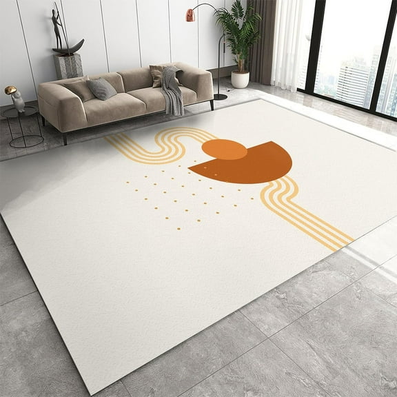 Mid-Century Orange Rug, Abstract Boho Sun Arch Geometric Classroom Area Rug, Non Slip Foldable Easy Clean Soft Runner Mat For Living Room Bedroom Entryway Hallway Playroom Porch 1x2ft