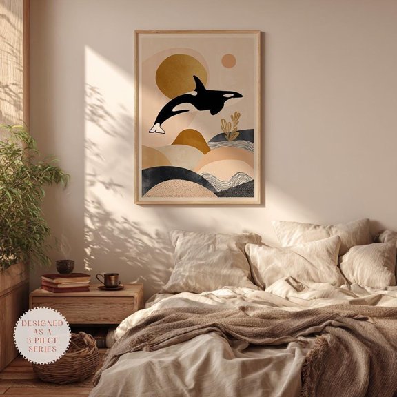 Mid Century Orca Wall Art , Earth Tone Wildlife Print , Modern Home Decor , Poster Print Only