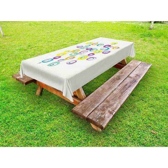 Mid Century Outdoor Tablecloth, Hippie Artistic Squares on Intersecting Lines Colored Cool and Crazy Themed Art, Decorative Washable Fabric Picnic Tablecloth, 58 X 120 Inches, Multicolor, by Ambesonne