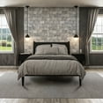 thumbnail image 1 of Camaflexi Mid Century Platform Bed Wood Panel Bed Frame with Headboard, Full, Black, 1 of 7