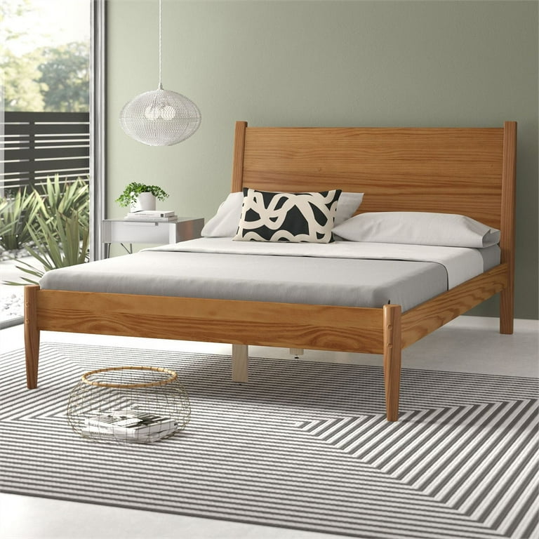 Camaflexi Mid Century Platform Bed Wood Panel Bed Frame with Headboard Queen Castahno Walmart