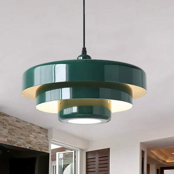 Mid Century Pendant Lamp 1-Light Ceiling Pendant Light 3-Layer Shade Design E26 Vintage Metal Flush Mount Light Fixtures For Dining Table Kitchen Island Hallway