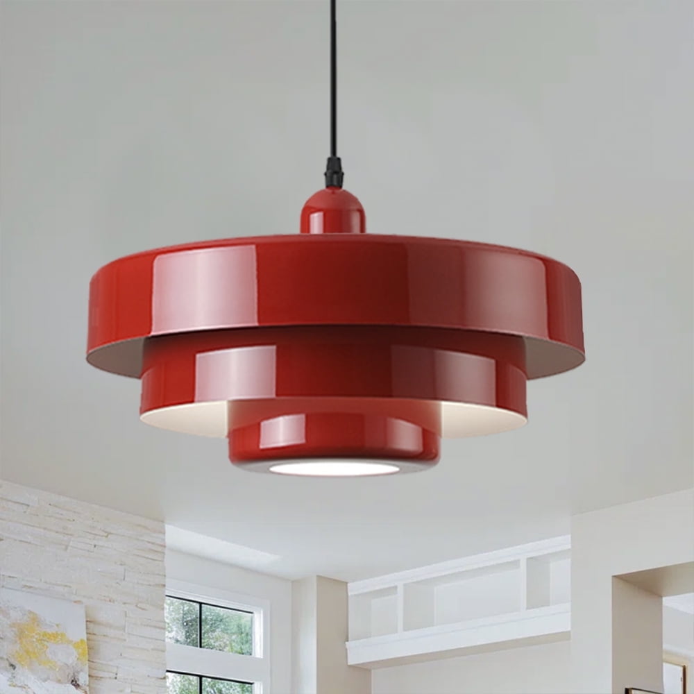 Mid Century Pendant Lamp 1-Light Ceiling Pendant Light 3-Layer Shade Design E26 Vintage Metal Flush Mount Light Fixtures For Dining Table Kitchen Island Hallway