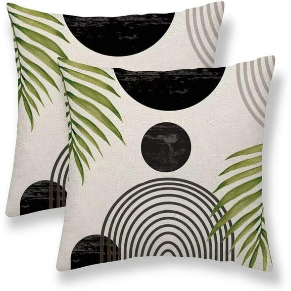Mid Century Pillow Covers 18x18 Set of 2, Summer Boho Modern Throw Pillow Covers Outdoor Retro Abstact Black Sunset Decor Cushion Case for Bed Couch Sofa Home Decorative