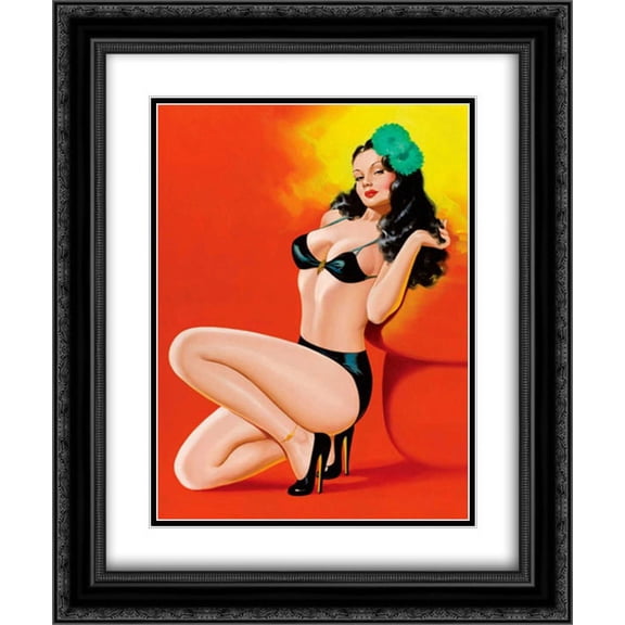 Mid-Century Pin-Ups - Beauty Magazine - Hot in Black 2x Matted 20x24 Black Ornate Framed Art Print by Driben, Peter
