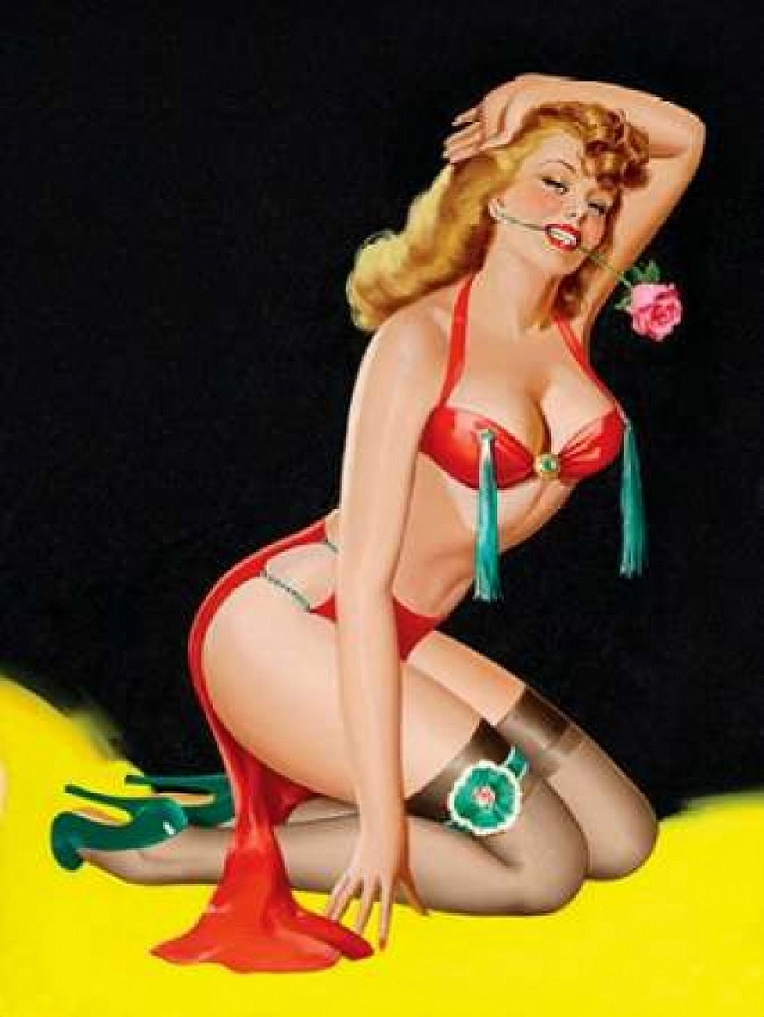 Mid-Century Pin-Ups - Beauty Parade Magazine - Rose Canvas Art - Peter Driben (18 x 24)
