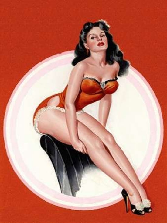 Mid-Century Pin-Ups - Eyeful Magazine - Brunette in a Red Bathing suit Canvas Art - Peter Driben (18 x 24)