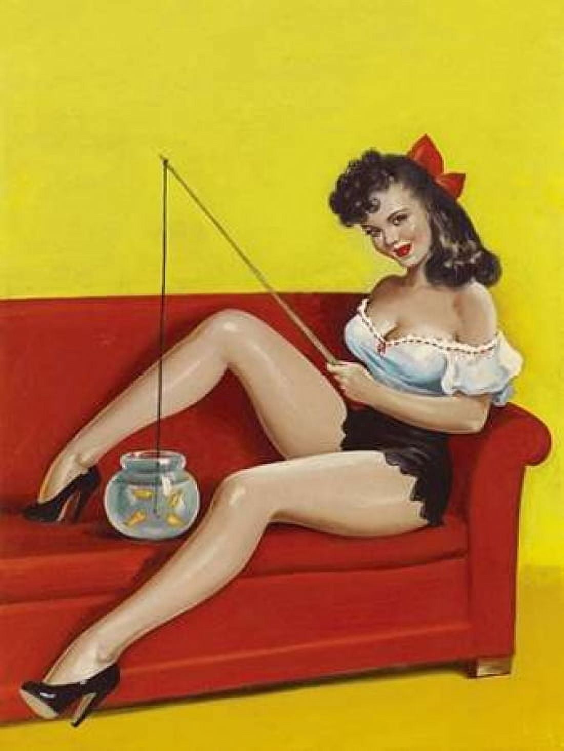 Mid-Century Pin-Ups - Joker Magazine - Fishin n funny Canvas Art - Peter Driben (18 x 24)