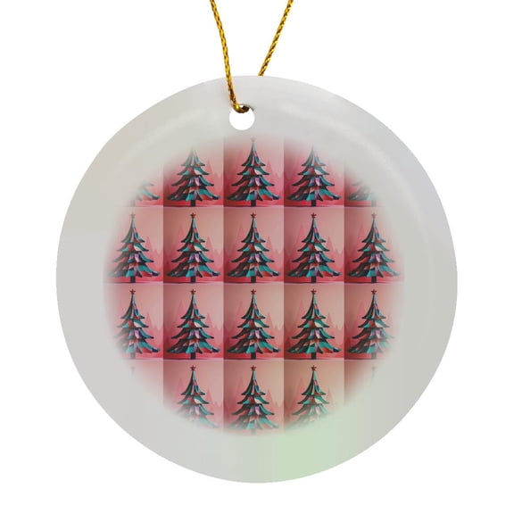 3drose, Mid-century Pink Kitsch Op Art Christmas Tree Pattern, Circle Porcelain Ornament