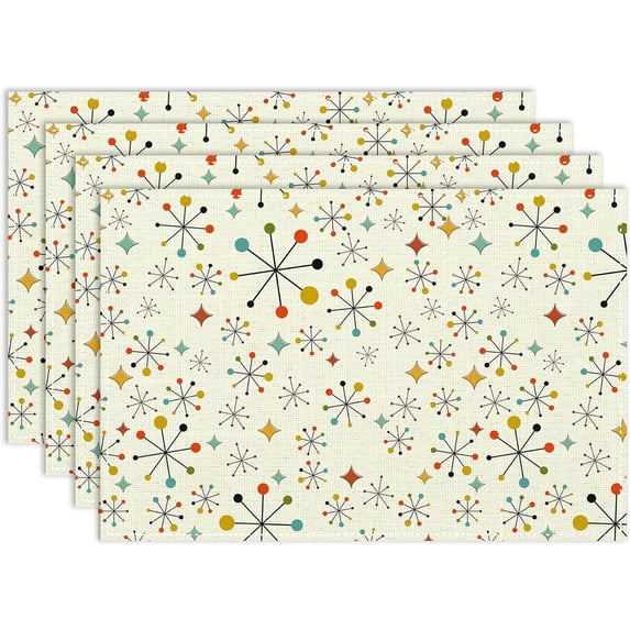 Moder Atom Mid Century Placemats Set of 4, 12x18 Inch Retro 1950s Abstract Style ...