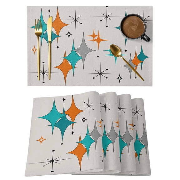 Mid Century Placemats Set&nbsp;of 1 Boho Modern Geometric Teal Orange Star Heat Insulation Washable Place Mats, Rustic Non-Slip Table Mats for Dining Table Party Kitchen Decor,13x19 Inch