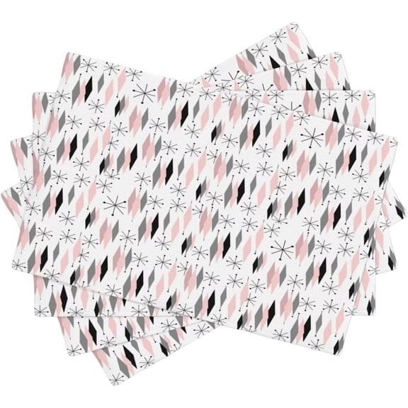 Mid Century Placemats,Vintage Stripe Modern Abstract Geometric Funny Black and Pink Placemats Table Kitchen Dining Party Indoor Outdoor Hotel 12x18 in Set of 4