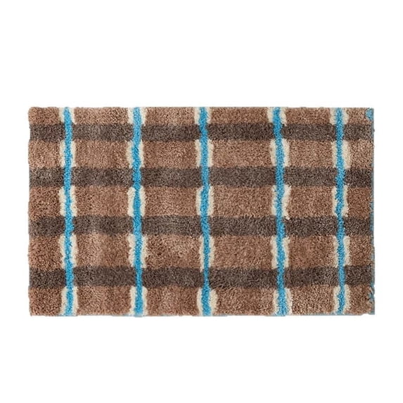 Mid-Century Plaid Microfiber Bath Mat, Quick Dry Super Absorbent Bathroom Door Mat, Non Slip Retro Checkered Floor Rug for Toilet Shower Entrance Home Decor