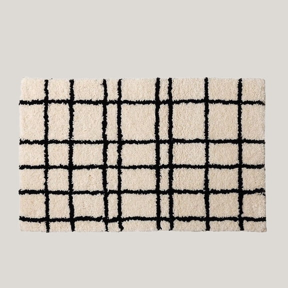Mid-Century Plaid Microfiber Bath Mat, Quick Dry Super Absorbent Bathroom Door Mat, Non Slip Retro Checkered Floor Rug for Toilet Shower Entrance Home Decor