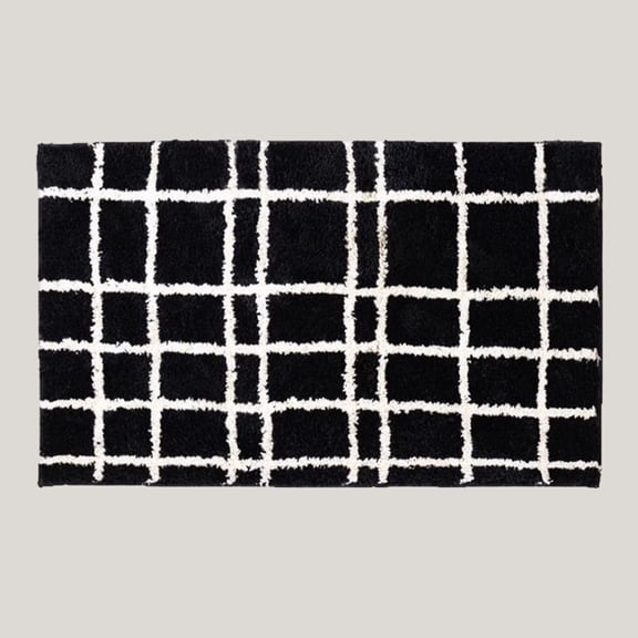 Mid-Century Plaid Microfiber Bath Mat, Quick Dry Super Absorbent Bathroom Door Mat, Non Slip Retro Checkered Floor Rug for Toilet Shower Entrance Home Decor