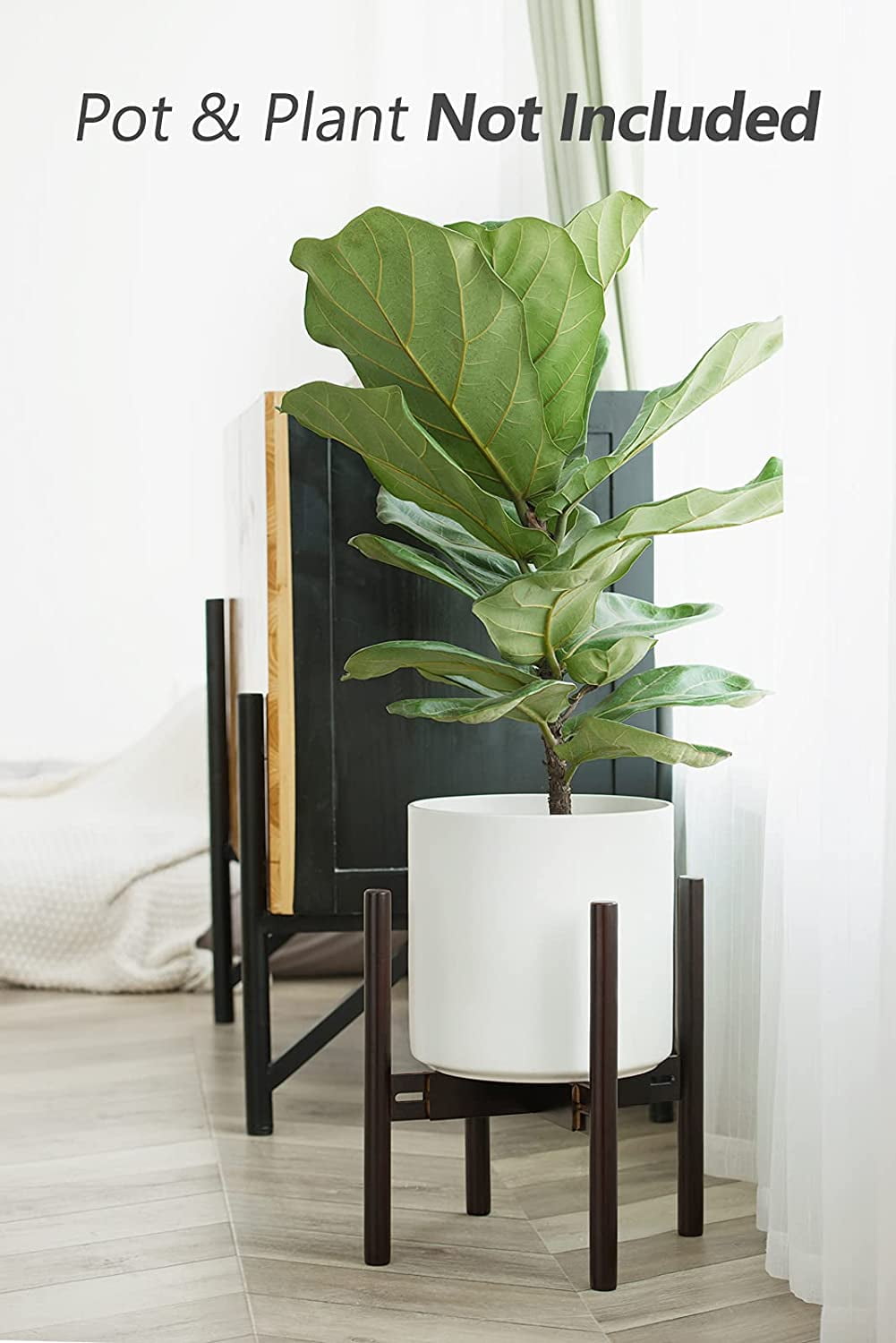 Mid Century Plant Stand Adjustable Indoor Modern Plant Holder Wooden