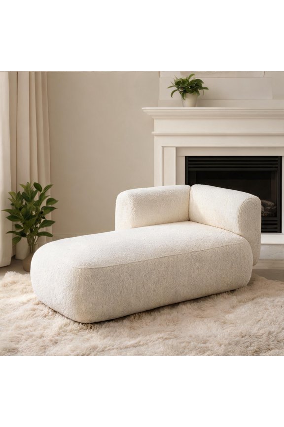 Mid-Century Power Reclining Chaise Lounge with Polyester Boucle Fabric in Soft Beige