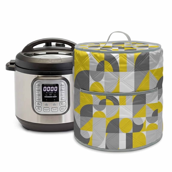 Mid Century Pressure Cooker Cover Yellow Grey Abstract Retro Geometric Modern Dust Cover for Kitchen Appliances with Top Handle & Storage Pockets, Fits 6 Quart Instant Pot, Air Fryer, Crock Pot