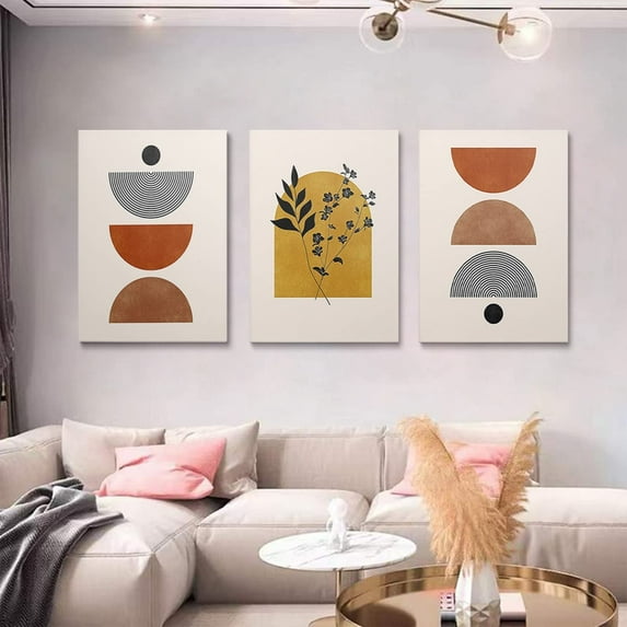 Mid Century Prints Set Of 3 Boho Art Modern Abstract Art Geometric Line Wall Art Sunrise Landscape Artwork Boho Themed Minimalist Sun and Moon Wall Art Painting for Living Room Bedroom 12"x16"