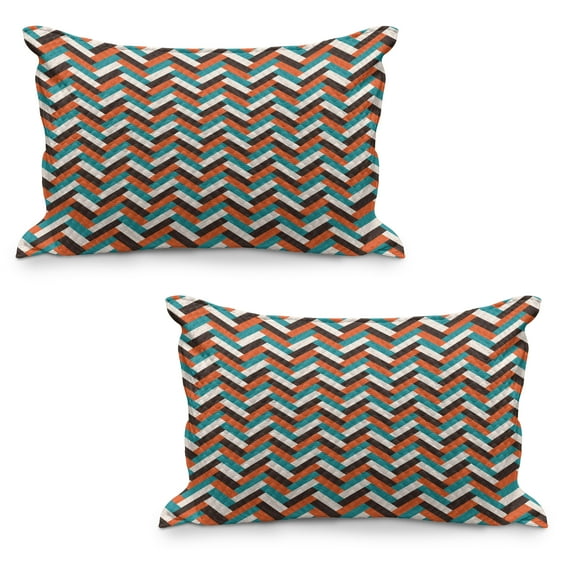 Mid Century Quilted Pillowcover Set of 2, Herringbone Pattern in Retro Colors Simple Funky Design of Classic Mosaic Tile, Standard Queen Size Pillow Cover Bedroom, 36" x 20", Multicolor, by Ambesonne