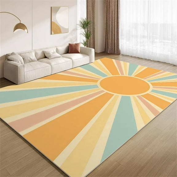 Mid-Century Rainbow Sun Area Rugs Modern Boho Sun Rays Stripes Rugs Non Slip Washable Soft Indoor Carpet for Living Room Bedroom Entryway Hallway Floor Mat 2x3ft(Small)