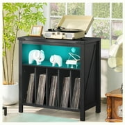 Joaxswe Mid-Century Record Player Stand with Power Outlet, Media Storage for Vinyl, CD, DVD, Large Turntable Cabinet for Living Room