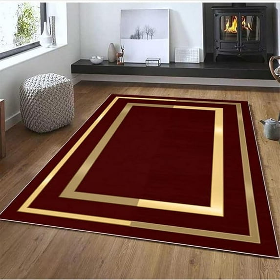 Mid-Century Red Room Rug, Vintage Gold Bordered Area Rugs, Non-Slip Machine Washable Home Decor Carpet For Bedroom Floor Cover Entryway Indoor 4 x 5ft