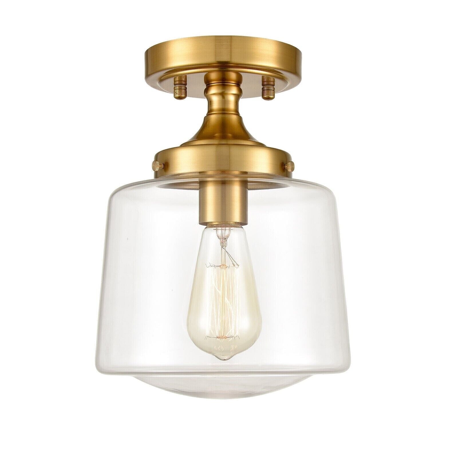 Brushed Gold Clear Glass Drum Semi Flush Mount Light