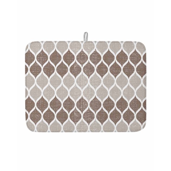 Mid Century Retro Morocco Buffalo Lattice Dish Drying Mats for Kitchen Counter,Absorbent Dish Drainer Rack Mat Abstract Geometric Linen Back Drying Pad for Sinks,Utensils,Countertops,18x24in