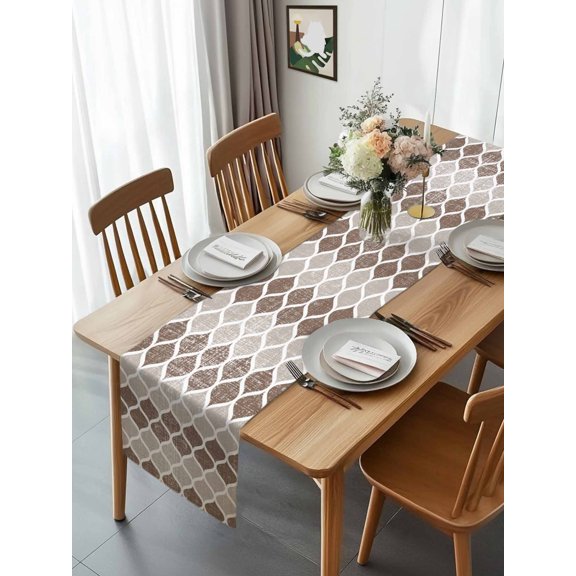 Mid Century Retro Morocco Buffalo Lattice Table Runner 90 Inches Long, Abstract Geometric Linen Back Table Runners Tabletop Scarf Kitchen Dining Tables Decoration for Home Party Indoor Outdoor
