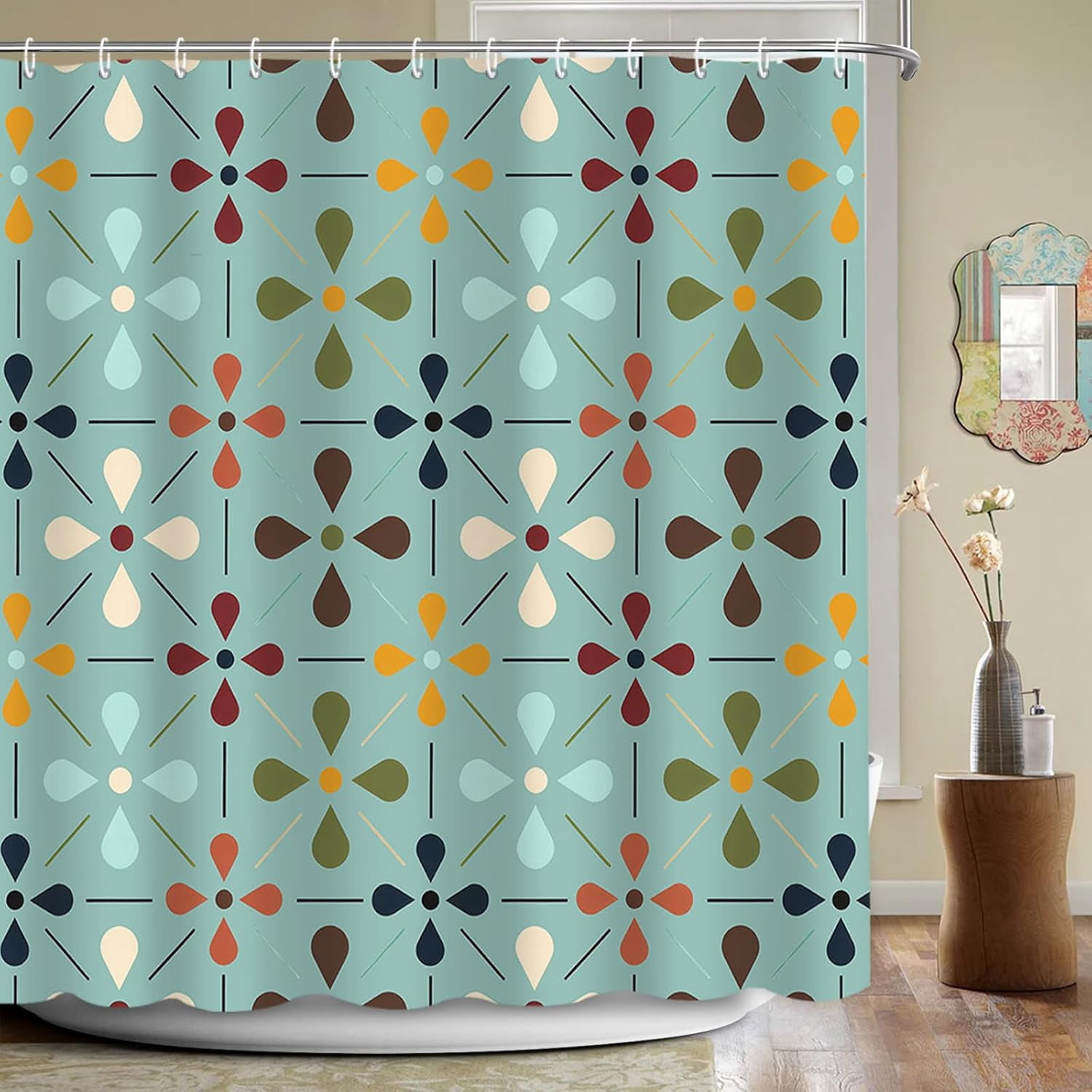 Mid Century Retro Shower Curtain 72x72 Inches, Vintage Geometric