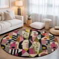thumbnail image 1 of Mid Century Round Living Room Rugs 6 ft, Abstract Overlapping Face Silhouettes Botanical Leaf Washable Area Rug with Non-Slip Sturdy Edge Binding Round Carpet for Kitchen Office Bedroom, 1 of 9