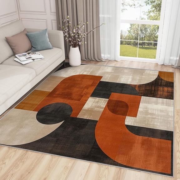 Mid Century Rugs for Living Room, Geometric Home Decor, Boho Washable Rugs for Living Room Bedroom, Modern Abstract Area Rug, Minimalist Carpet, Mid Century Gifts-4' x 5'