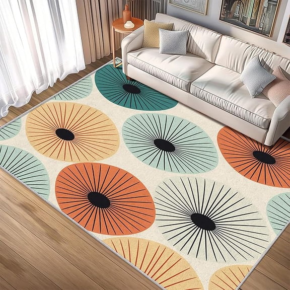 Mid Century Rugs for Living Room, Retro 50s Abstract Modern Atomic Pattern Design Area Rug, Mid Century Bedroom Decor Carpet, Non Slip, Washable 3 x 5ft