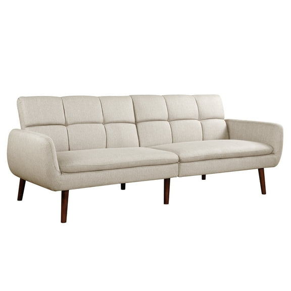 Mid-Century Sectional Sofa, 74'' x 35.8'' x 30.3'' Modern Couch Tufted Fabric Sofa Beds, Upholstered Fabric Beige Sofas with Solid Wood Frame and Wood Leg, Loveseat Sofas for Small Space, S5214