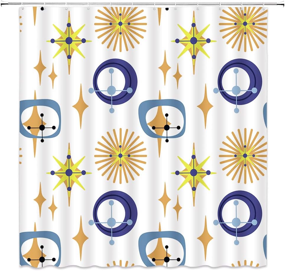 Mid Century Shower Curtain Atomic Starbursts Retro Abstract Geometric ...