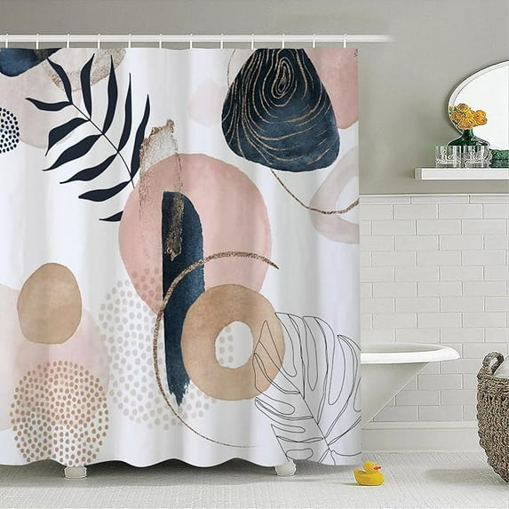Mid Century Shower Curtain For Bathroom Neutral Minimalist Bathroom Stall Decor Navy Blue Palm Tropical Leaves Pink Boho Modern Farmhouse Waterproof Shower Curtains 36"W x 72"L