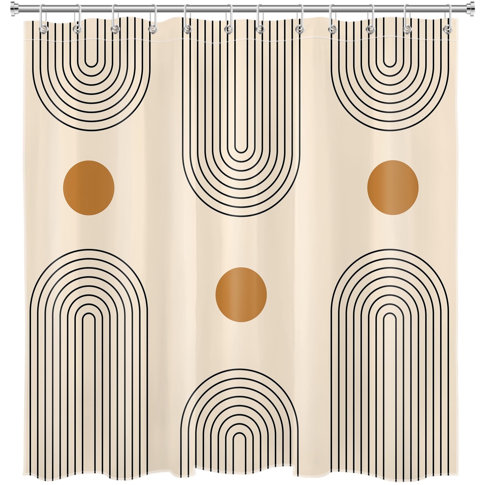 Mid Century Shower Curtain Boho Modern Minimalist Arch Sun Simple Lines Abstract Bathroom Shower Curtain Retro Geometric Aesthetic Waterproof Durable Bath Curtain with 12 Hooks 72x72 Inches